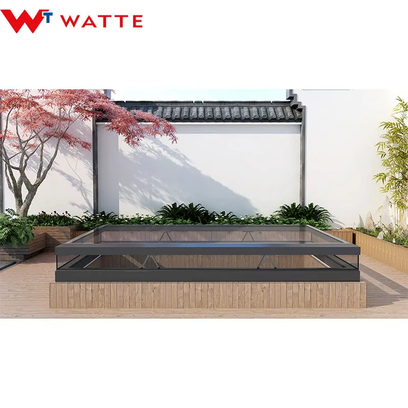 Customized Aluminum Double Insulated Glass Electric Motorized Vertical Rising Gauze Window Skylight For Basement Light Well