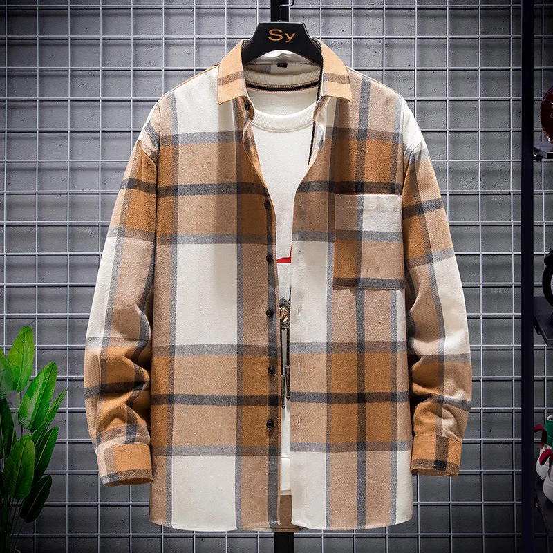 FanLi  Checked Basic Flannel Shirt Custom Shirts For Men Casual Oversized Fit Button Up Long Sleeve Shirt