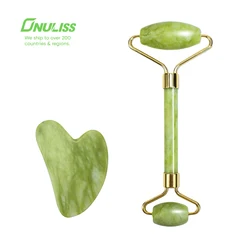 Custom Logo Face Roller Skin Massager For Face Facial Electric Rose Quartz Jade Roller and Gua Sha Tools Set Jade Roller