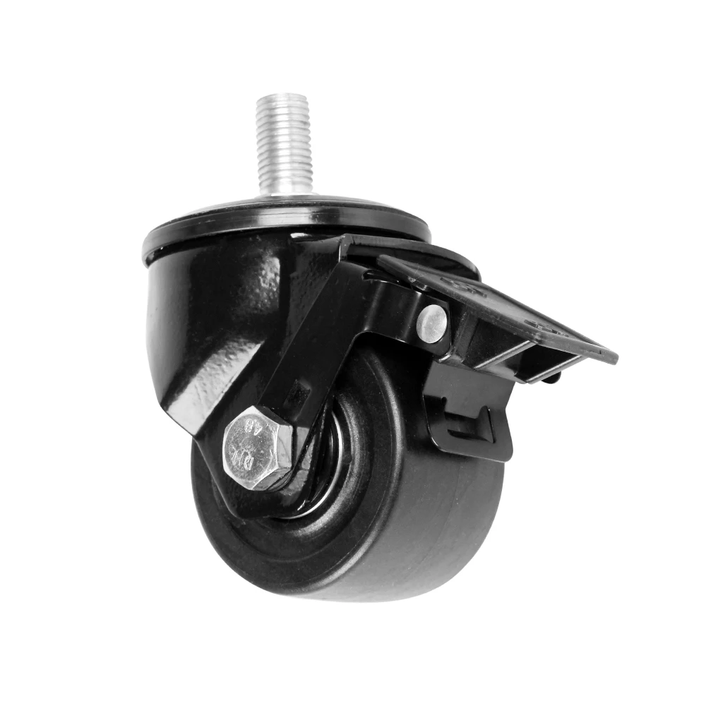 Heavy duty black swivel 2.5 inch thread stem caster wheel 500kg