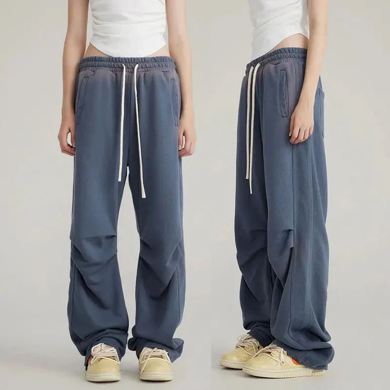 Vintage Sweatpants High quality french terry  unisex parachute pants stacked acid wash sweatpants