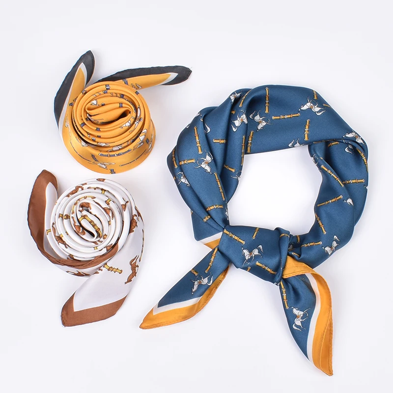 Autumn and Winter New Horse Chain Stripe Print Pattern  Silk Scarf Fashion Style 70 Square Scarf Versatile
