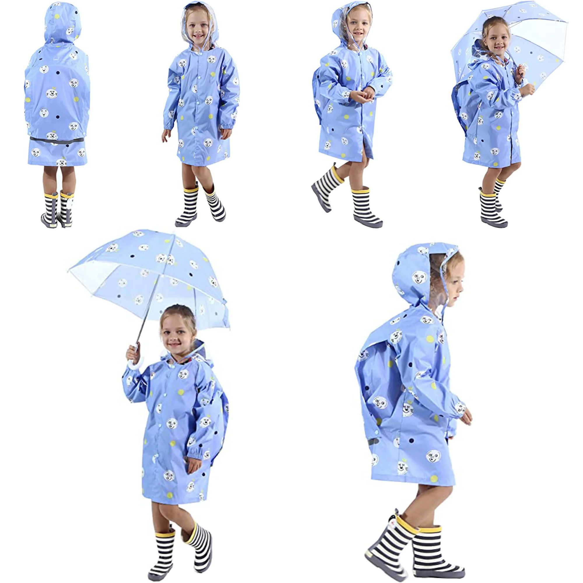 Adorable kids rain coat cartoon character printed hooded rain poncho with bag cover children back to school wear