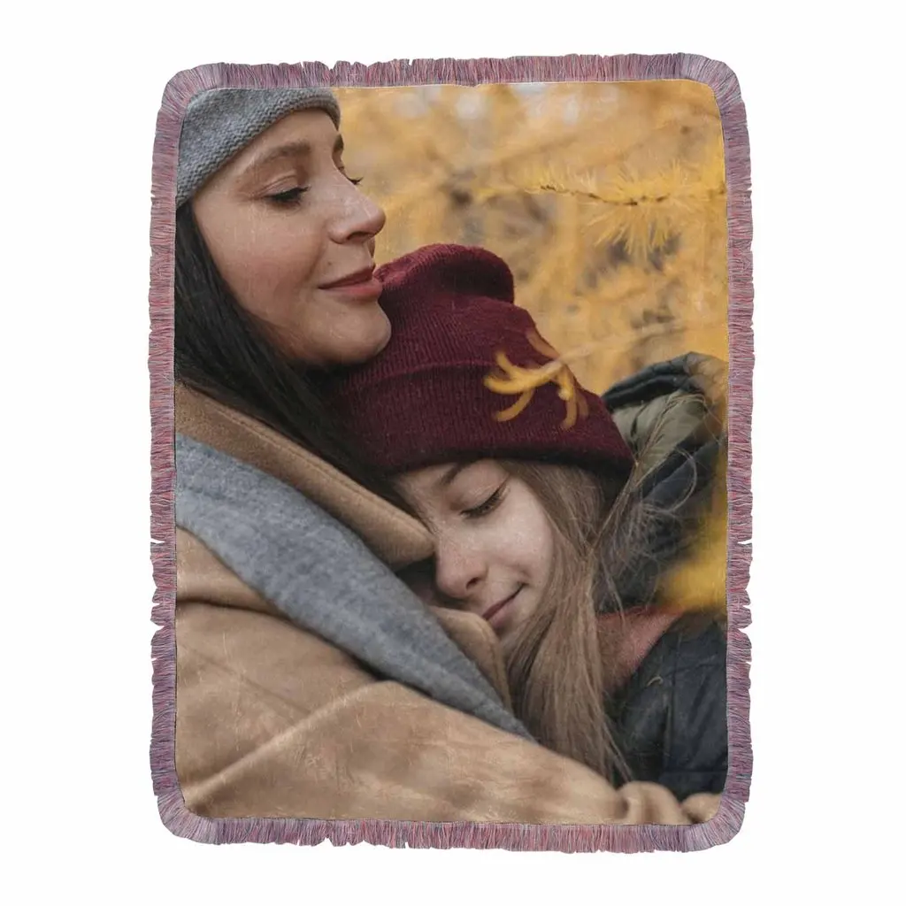 Personalized Gift Jacquard Woven Blanket Image Photo Tassel Tapestry Custom Blankets With Your Picture
