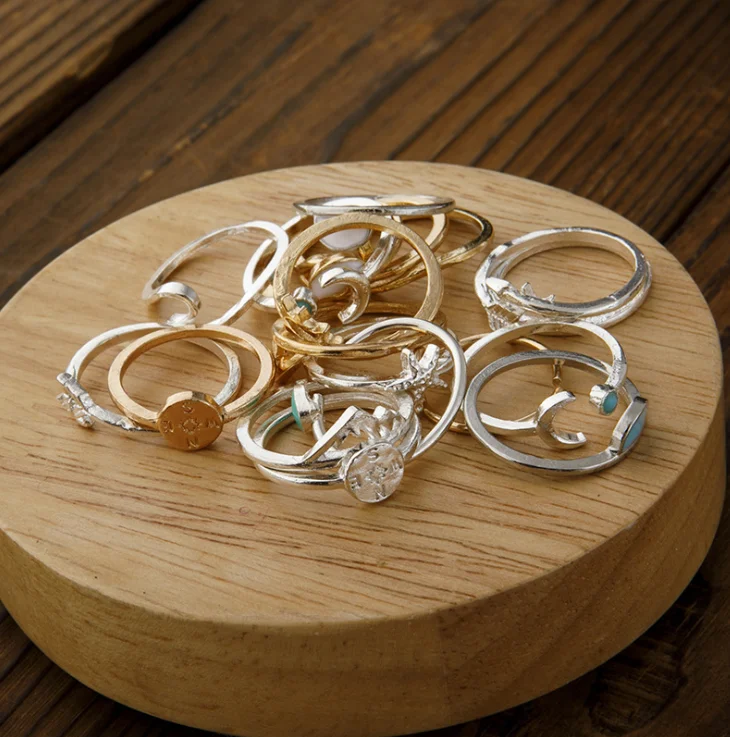 Fashion High Quality Wholesale Silver Stackable Ring Set Star Moon Knuckle Ring