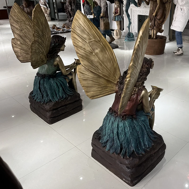 MUSI Bronze Outdoor Waterfall Fairy Girl Statue Bronze Art Fountain Sculpture with Solar Water Fountain for Sale