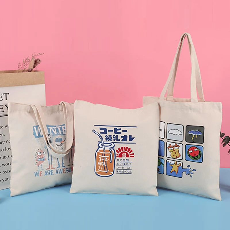 Blank Canvas Tote Bag Custom Logo Eco Friendly Christmas Recycle Cotton Shopping Bags With Pocket