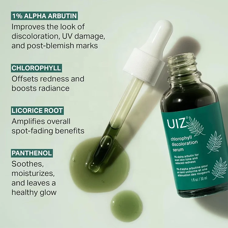 Chlorophyll Discoloration Serum 1% Alpha Arbutin Licorice Root Reduced Redness Improves Uv Damage Lifting Serum Face Care