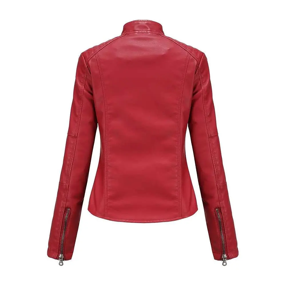 Red Women Leather Jacket  Long Jackets Custom Wholesale Fashion Women Coats Motorcycle Cropped Ladies Leather Jacket Coat