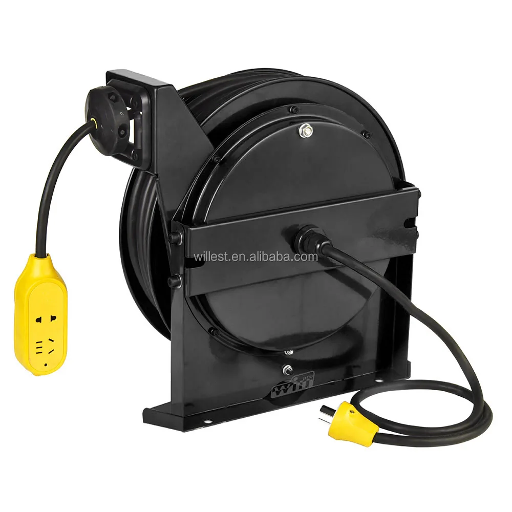 Industrial retractable cable collector WILLEST single arm steel cable storage rack HRO8036-C102 spring rewind metal cable reel