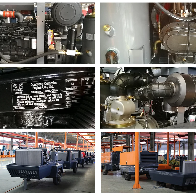 APCOM Heavy Duty Aircompressors 1130 cfm Screw & Portable Diesel Engine Driven OR Electric 1130cfm Oil Free 185kw Air Compressor
