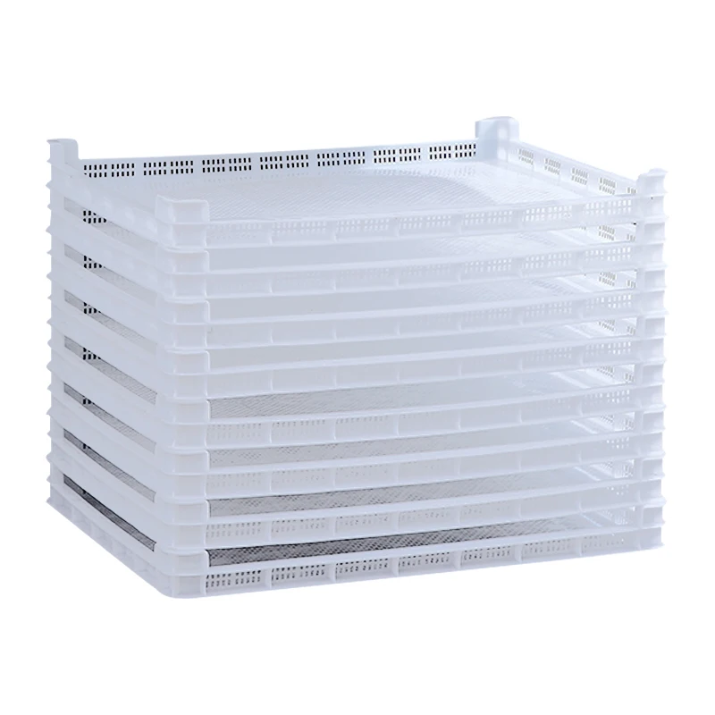 Manufacture 600x800x75mm cheap price hdpe food grade stackable drying plastic tray for drying seafood/fruits/vegetables