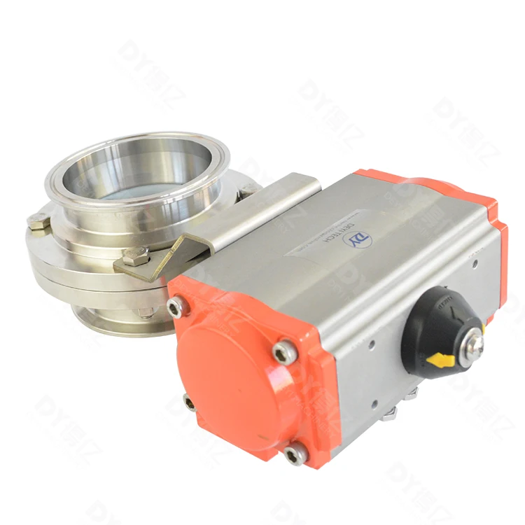Hygienic Grade 51mm Stainless Steel Pneumatic Actuator Triclamp Butterfly Valve with PTFE seal