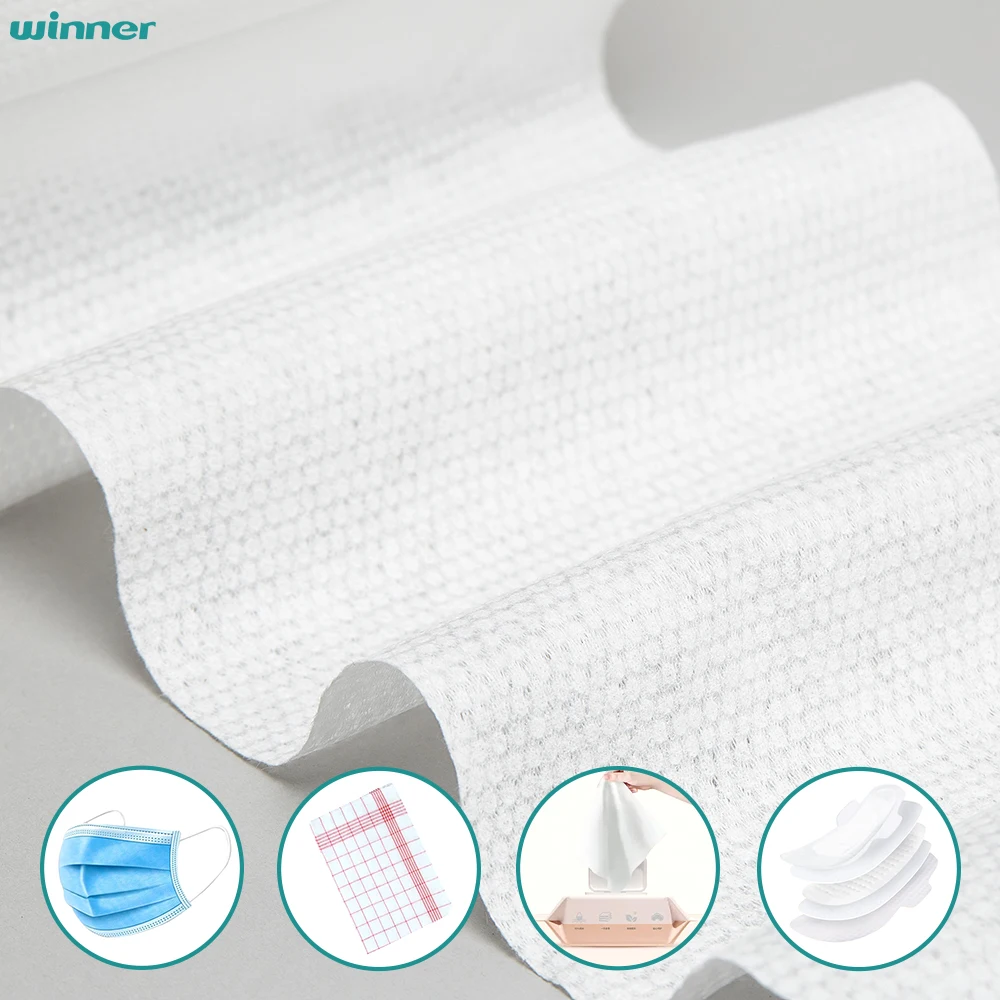 Winner Cotton Spunlace Nonwoven Fabric Rolls Natural Super Soft Natural Cotton Fabric 30-200gsm 5.5-200cm for Sanitary Napkin