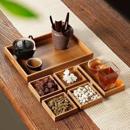 
Shengqu wholesale snack dry fruit tier bamboo serving tray set with handle for tea 