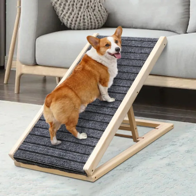 Portable Solid Wooden Pet Ramp Anti-skid Dog Climb Carpet Ladder Folding 4 Levels Non-Slip Mat Cat Adjustable Stair To Sofa Bed