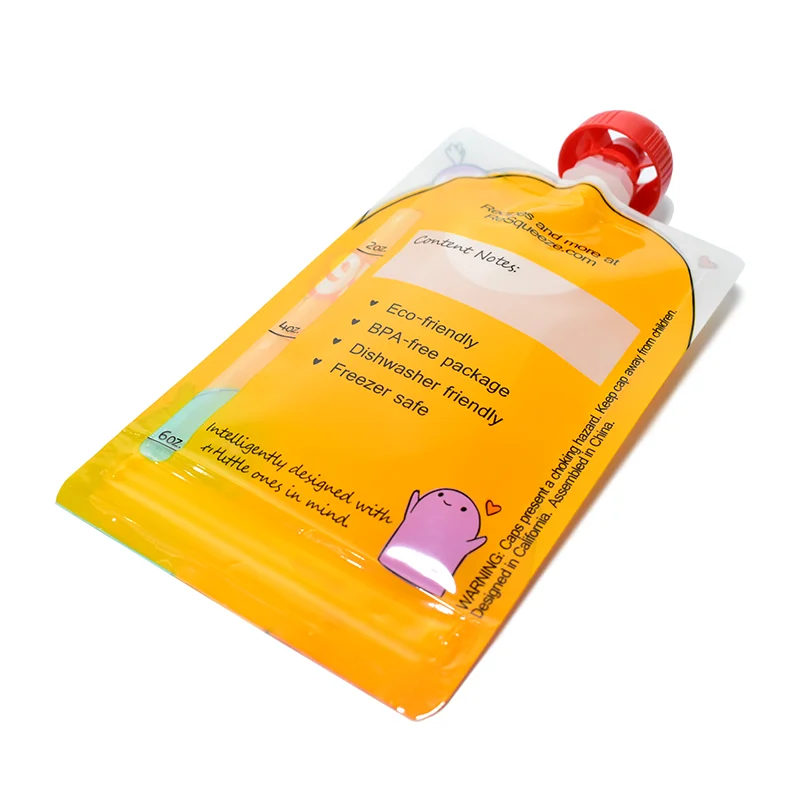 custom printed squeeze drink baby food refill BPA free reusable food eco plastic packaging spout pouch