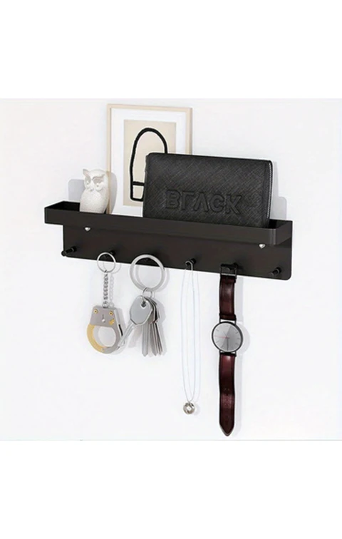 Wall 6 Hooks Key Holder Mail Organizer Wall Mount Key Hooks With Tray Metal White Key Rack For Kitchen Bathroom