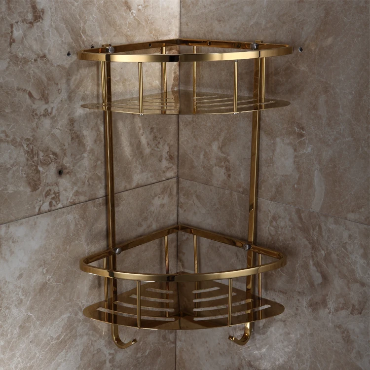 
2019 High Quality Metal Kitchen Bathroom wall Hanging Dual Tier Corner Storage Rack 