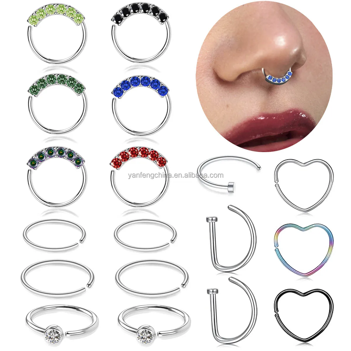 6 /12 Pieces of Classic Stainless Steel Low Allergy Nose Ring Clip Hinge Cartilage Earring Piercing Jewelry