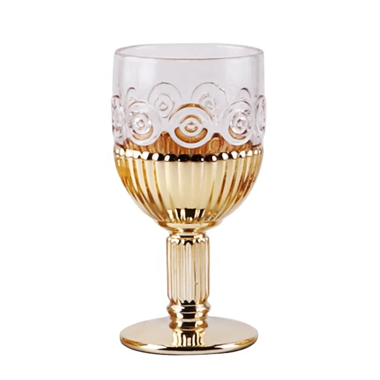 Telsen Wholesale Dreamlike Embossed Mermaid Electroplating Red Wine Glass Hiball Tumbler With Gold Rim