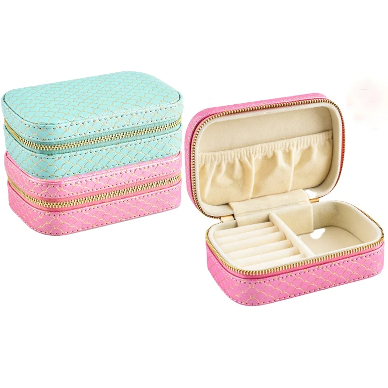 Wholesale Travel Jewelry Box Pu Leather Organizer Portable Jewelry Storage Box For Ring Earring Pendant Packaging With Pocket