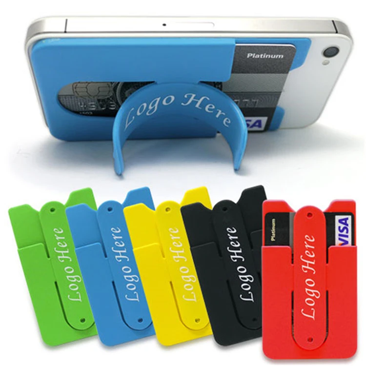 Custom Printed Logo 3M Sticker Silicone Mobile Phone Card Holder Wallet Adhesive Cell Phone Card Holder for Phone Back