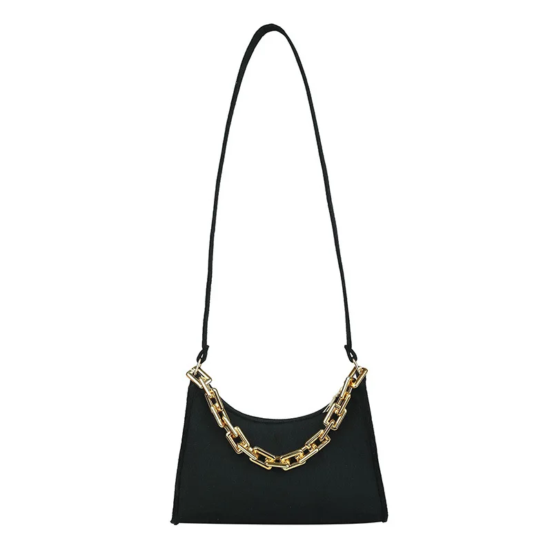 Z204 Fashion Casual Felt Shoulder Underarm Bag for Women Crossbody Tote Purse Shopping Bag Messenger Satchel With Metal Chain