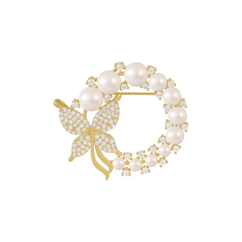 Fashion Gift Elegant Butterfly Rhinestone Crystal Simulated Pearl Brooches Flower Crown Brooch For Women