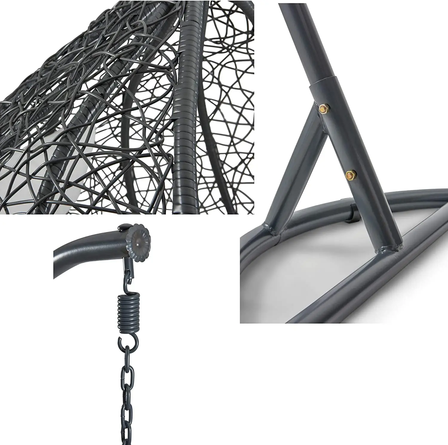 Heavy duty PE rattan hanging egg swing chair with cushion stand garden courtyard wicker hammock patio swing chair