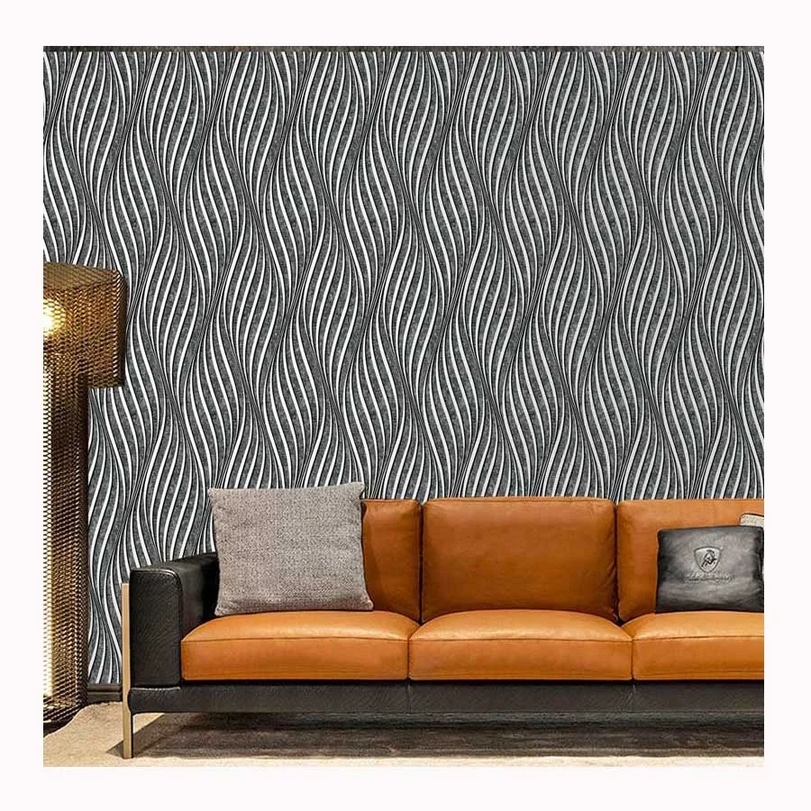High Quality with Low MOQ Geometric Abstract Wave Stripes PVC Wallpaper Modern Wallcovering for Home