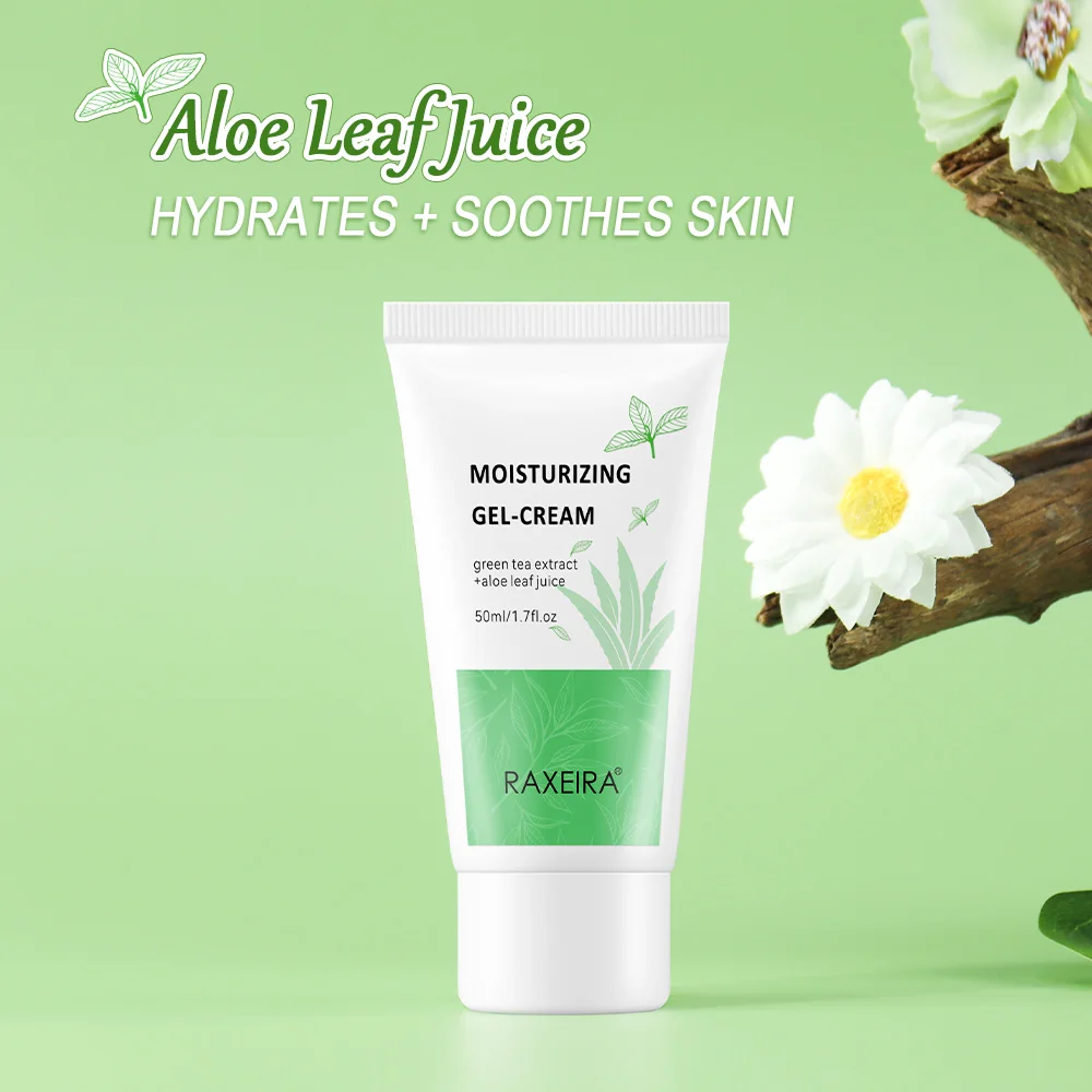 Organic Green Tea Extract Aloe Leaf Juice Gel Moisturizing Cream Hydrates  Soothes Lightening Skin Face Cream