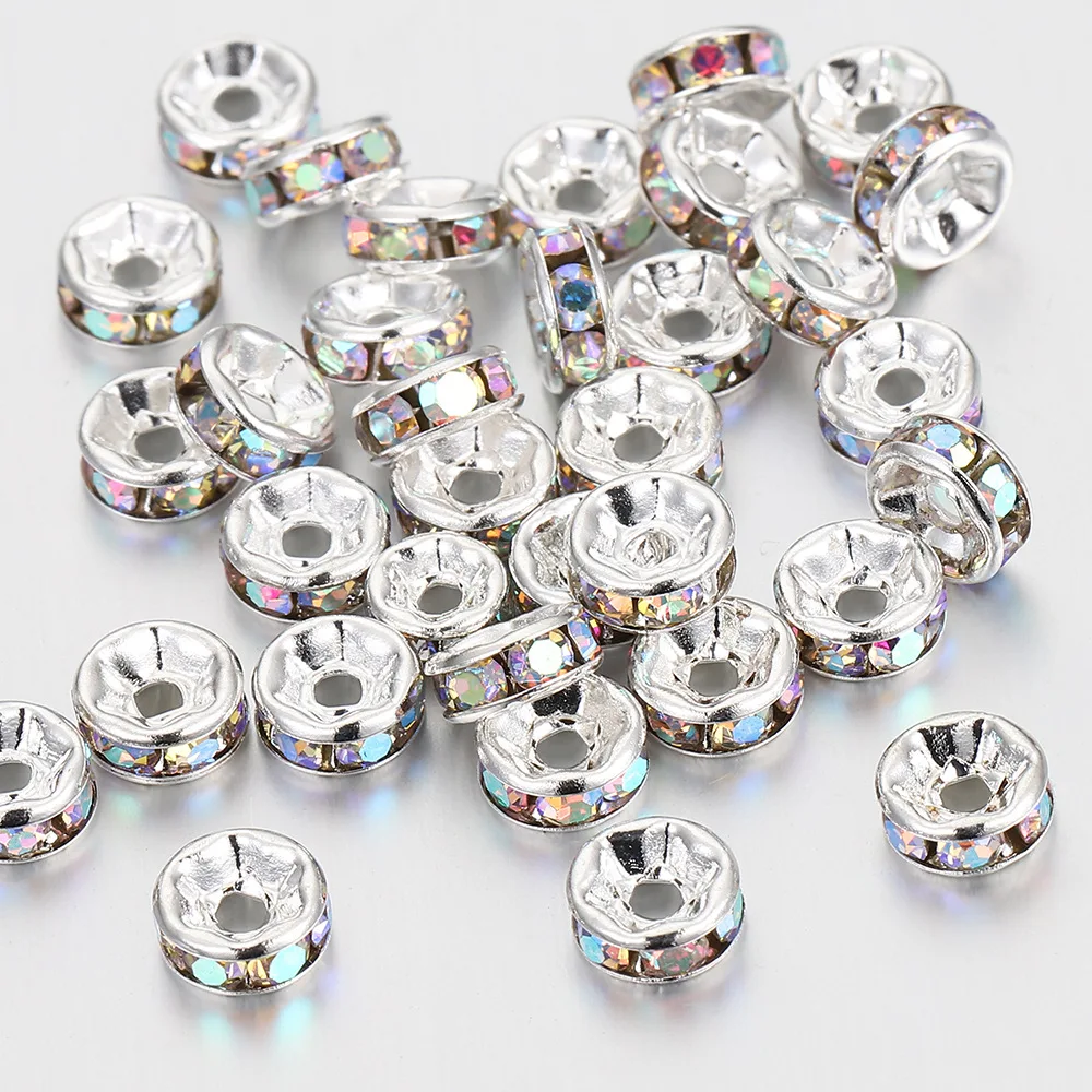 Hongtong AC1-26 100Pcs Spacer Beads Diamond Ring Inlaid Zircon Beads Handmade Bracelet DIY Jewelry Accessories