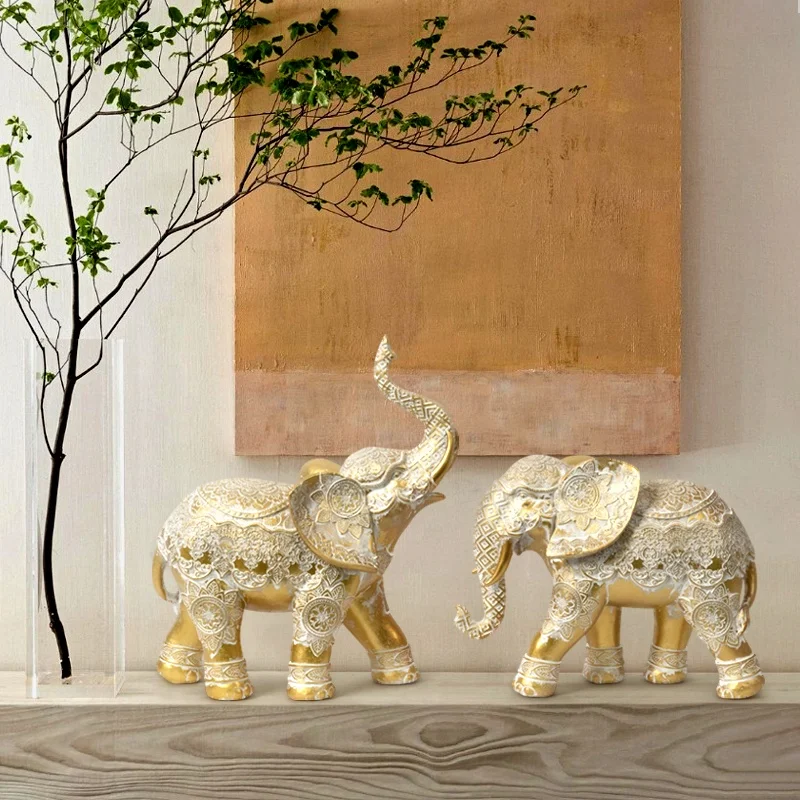 Light luxury American retro lucky elephant ornaments resin animal desk decoration animal statue folk crafts