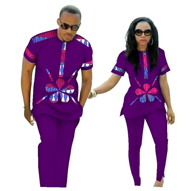 
Wholesale Traditional Bazin Riche African Print Patchwork Top and Pants Sets for Couple Clothing Two Pieces Sets Clothes WYQ84 