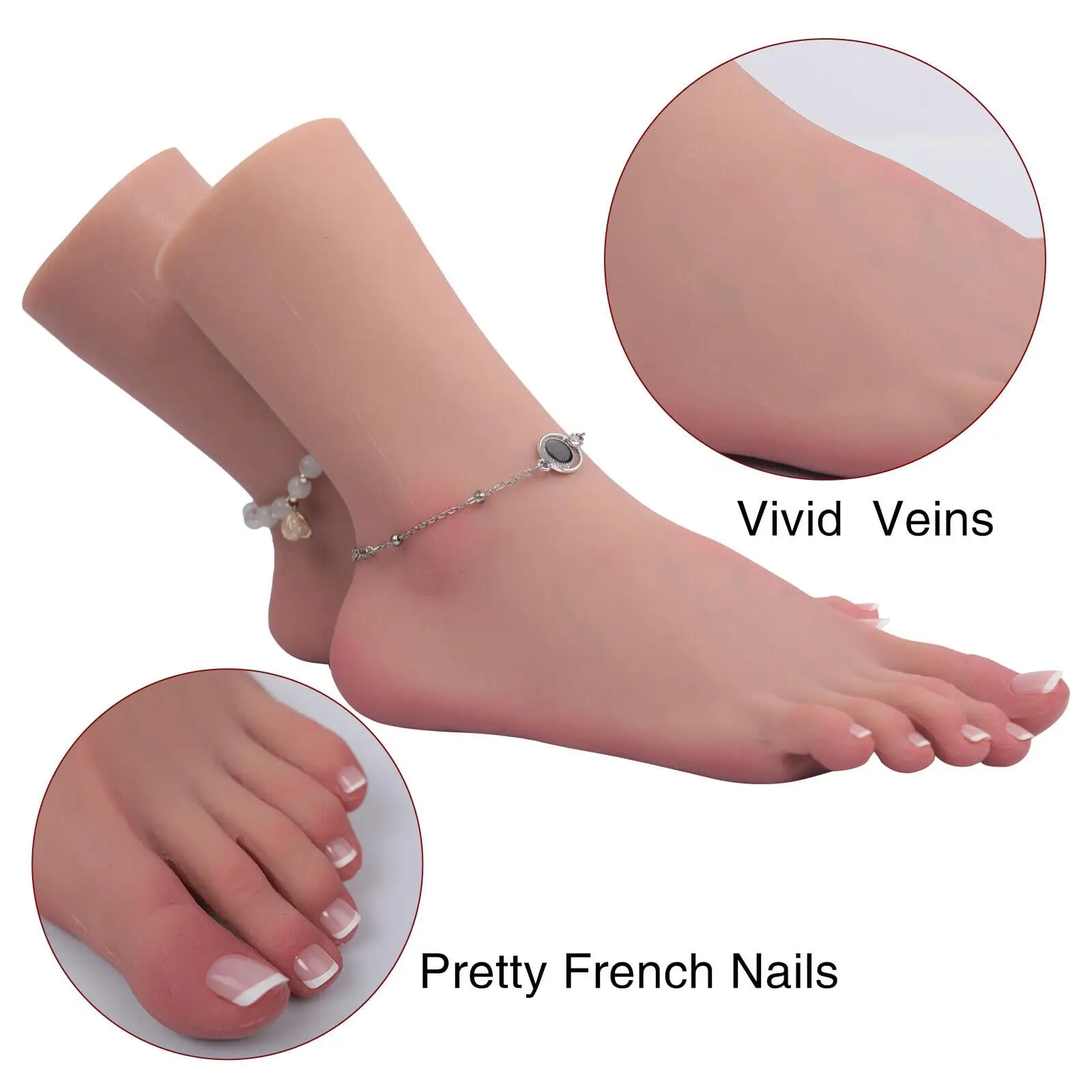 1:1 Female Foot Model 1 Pair Silicone Soft Wrinkles on Soles of Feet LifeSize Mannequin Feet Shoes Display Model