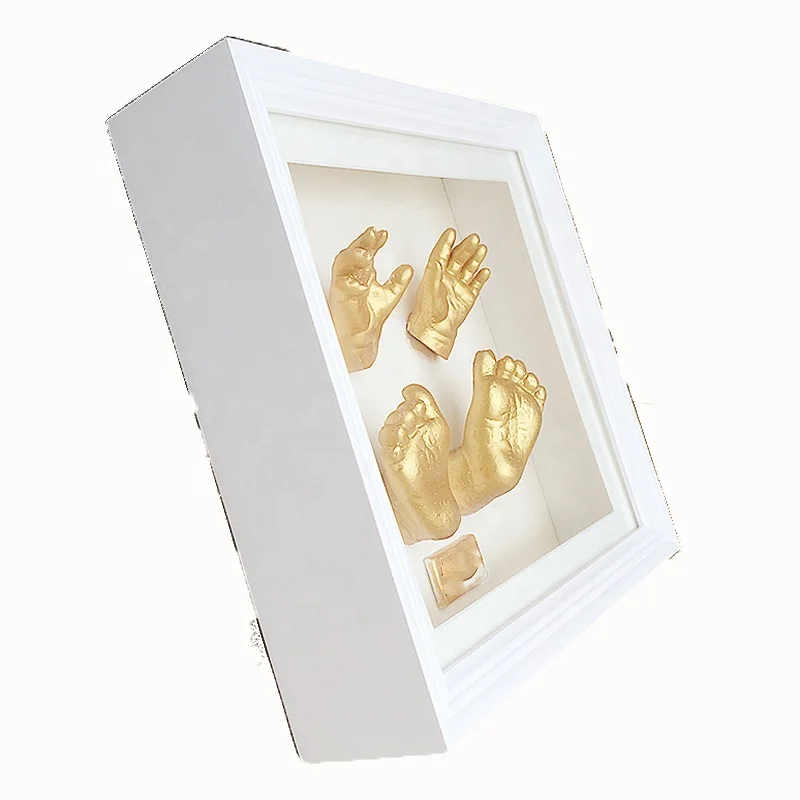 hot selling Original 8x8 white deep art Baby Hand print and Footprint 3D Casting Kit shadow box Frame