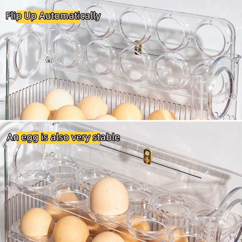 Cheap Hot Sale Kitchen Flip Organizer Box for Eggs 30 Grids Portable Egg Storage Rack Egg Bins
