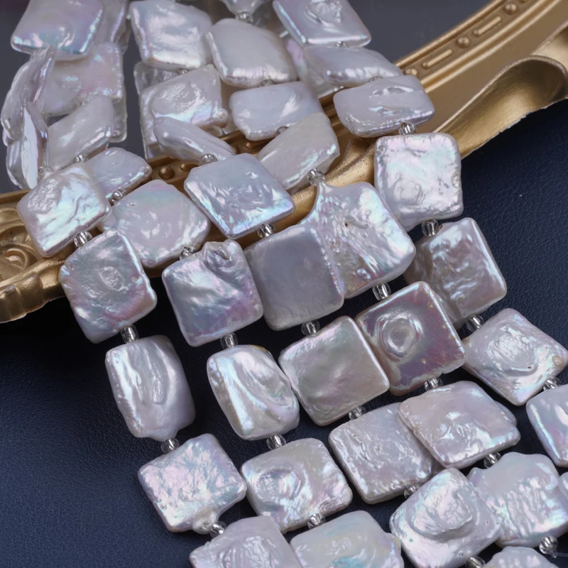 18cm 15x15mm A natural white color loose real fresh water baroque square pearl beads strand for jewelry making