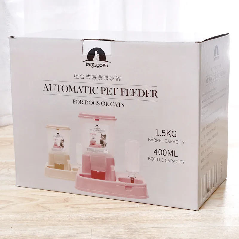 Amazon hot selling  automatic pet feeder set plastic water dispenser dog cat bowl pet feeder