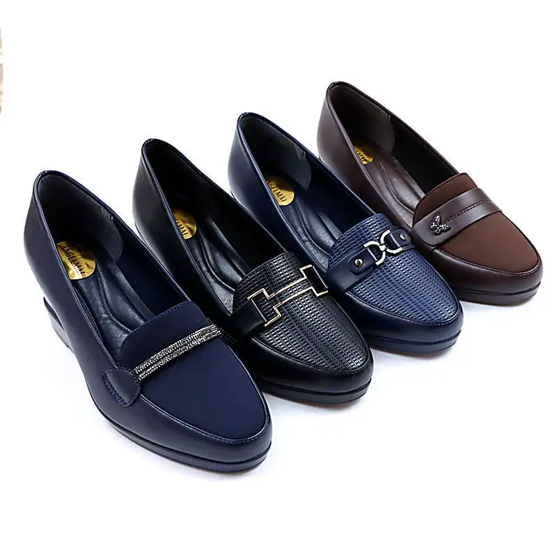 Women Block Heel Pumps Shoes Comfort Wedge Thick Platform Ladies Rhinestone Metal Buckle Round Toe Soft Sloe Office Close Shoes