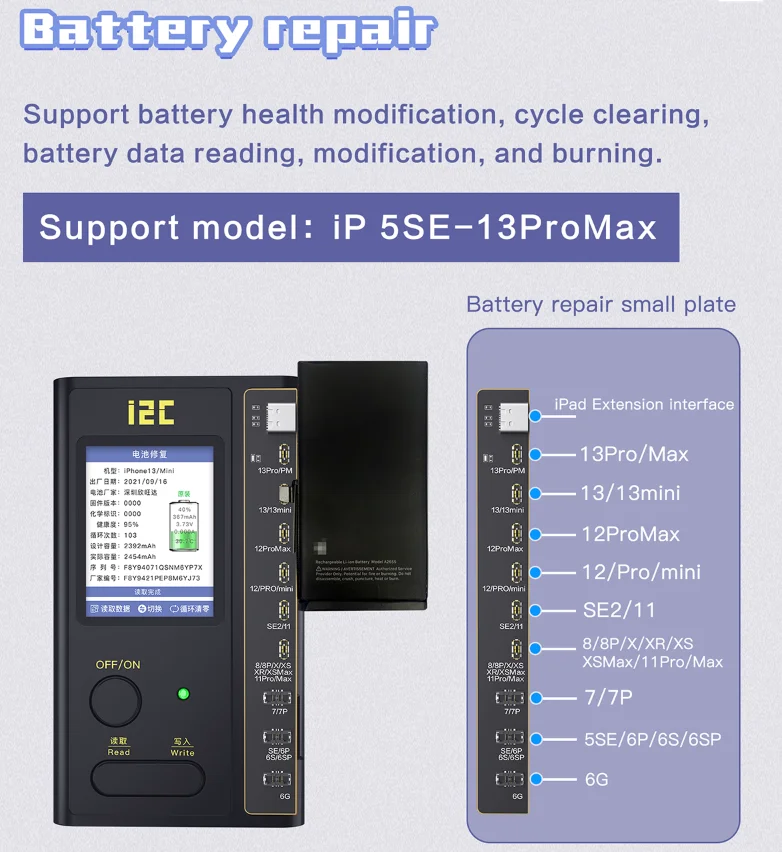 I2C i6 Intelligent Programmer For iPhone 6 to14 Pro Max Photosensitive Original Color Battery Fingerprint Dot Matrix Repair Tool