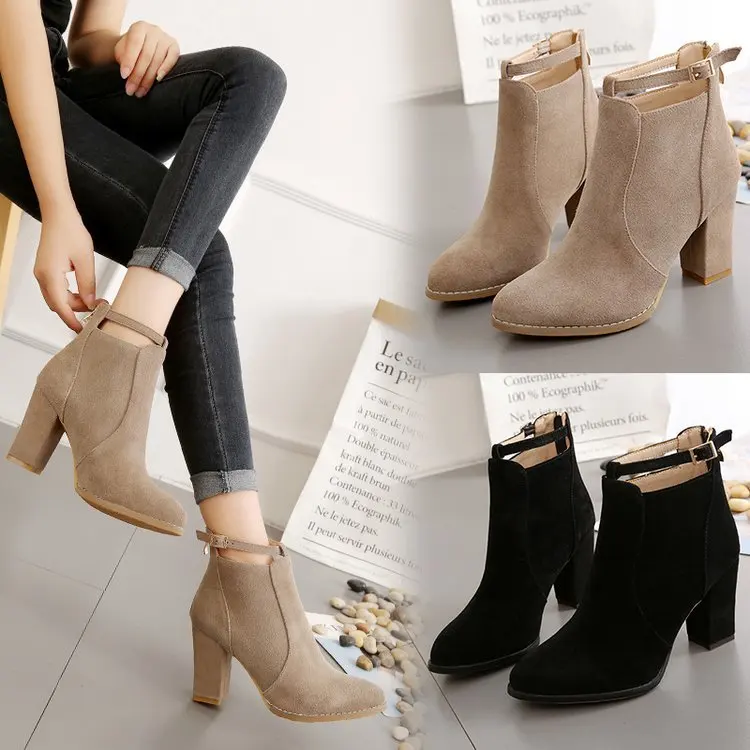 Fashion chain new women large size High heels waterproof platform thick heel ankle boots