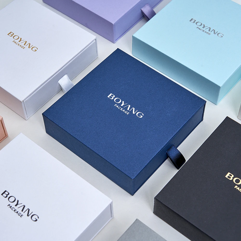 Custom Color Recycle Small Paper Cardboard Ring Earring Drawer Packaging Jewelry Box with Insert
