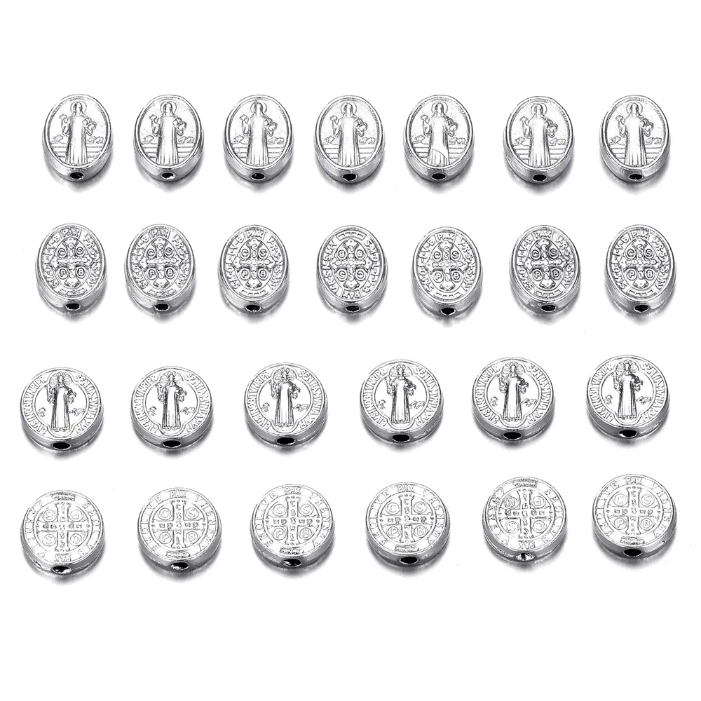 100PCS Mixed Our Lady Jesus Cross Saint Mary with Miraculous Medal Rosary Beads DIY Necklace Bracelets Jewelry Making (Silver)