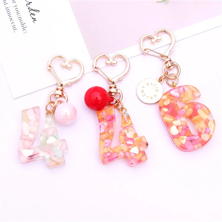 Cute resin acrylic initials key chain stylish Arabic alphabet letters suitcase purse pendant
