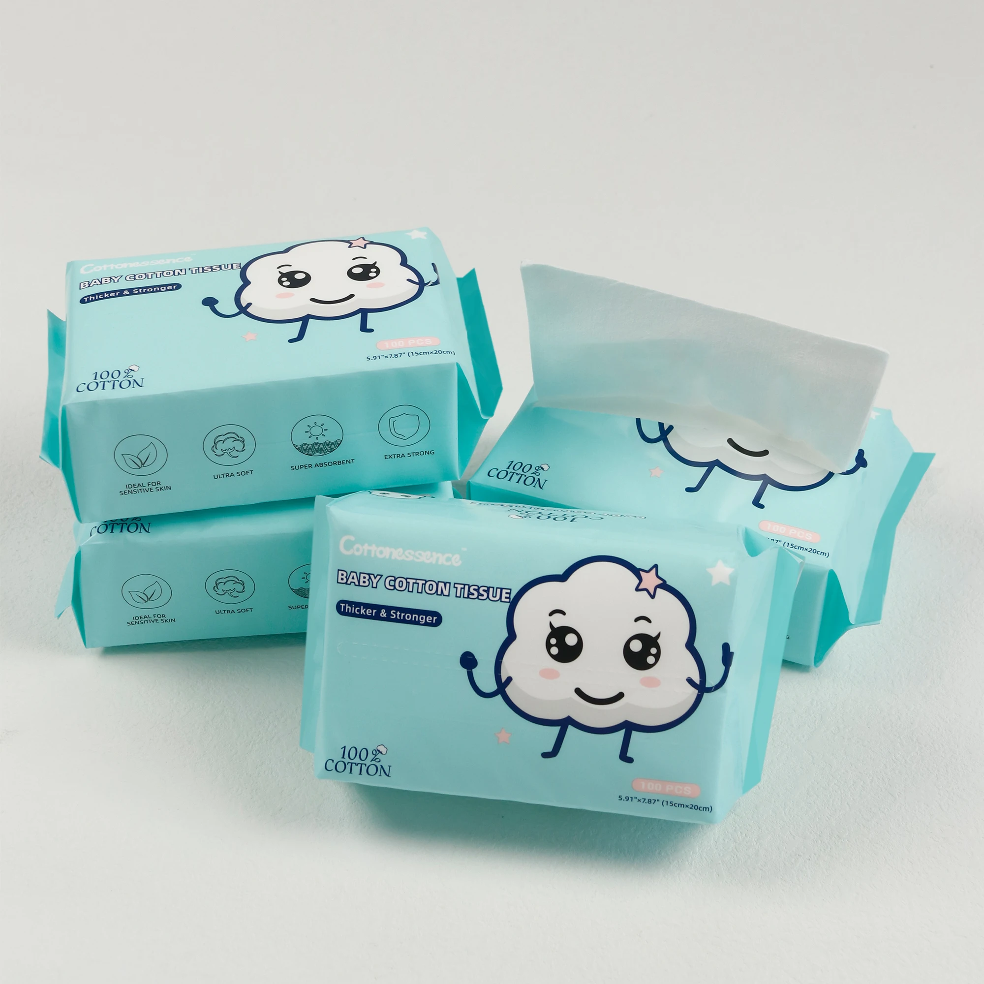 Biodegradable Disposable Ultra-Soft Facial Tissue Cleansing Dry Wipes for Sensitive Skin Makeup Removal