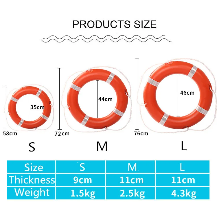 High Quality Marine Safety Buoy SOLAS Approved 2.5kg Rescue Buoy Adult Kids Life Saving Ring with Reflective Tapes