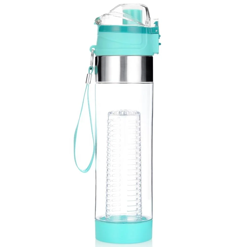 24oz/700ml Amazon hot sale custom logo bpa free  plastic tritan fruit infuser filter water drinking bottle with leakproof lid