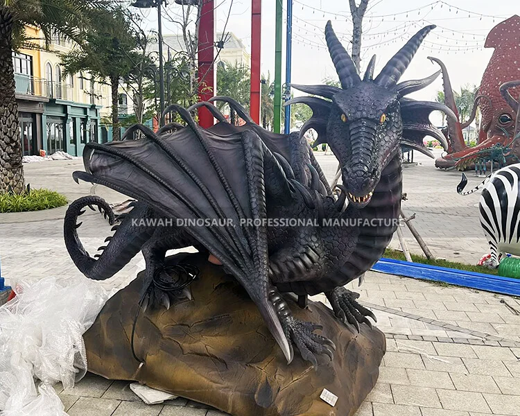 Lifelike Black Dragon Statue Realistic Animatronic Dragon Statue China Supplier